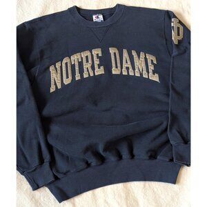 Champion Vintage Notre Dame Embroidered Crewneck 90s Collegiate Navy Single V LG